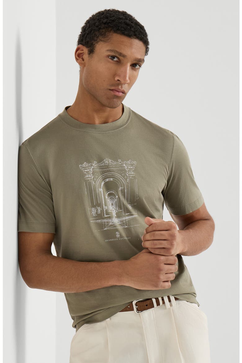 Cotton jersey crew neck T-shirt with print, Alternate, color, Military
