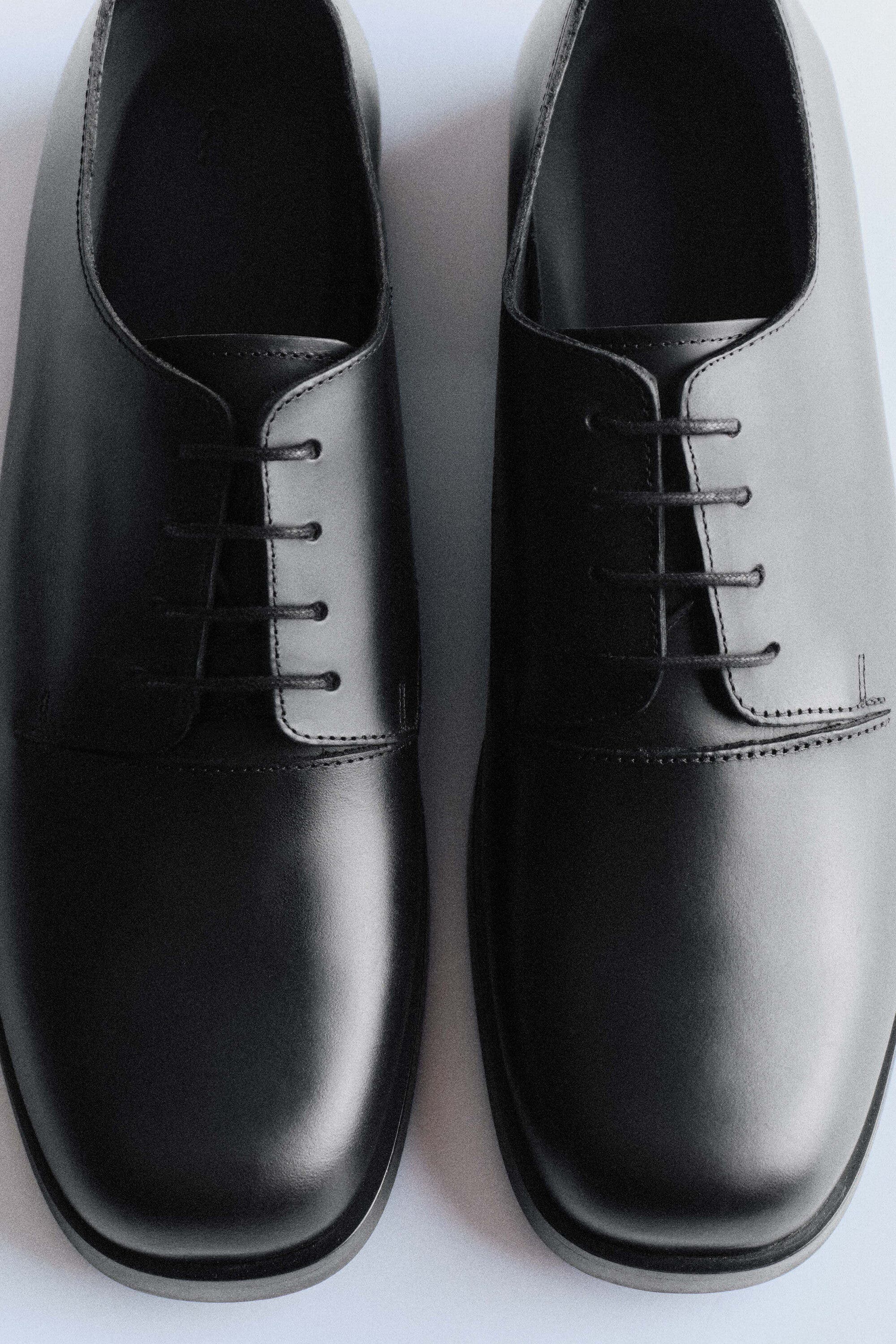 Square-Toe Leather Derby Shoes, Alternate, color, BLACK