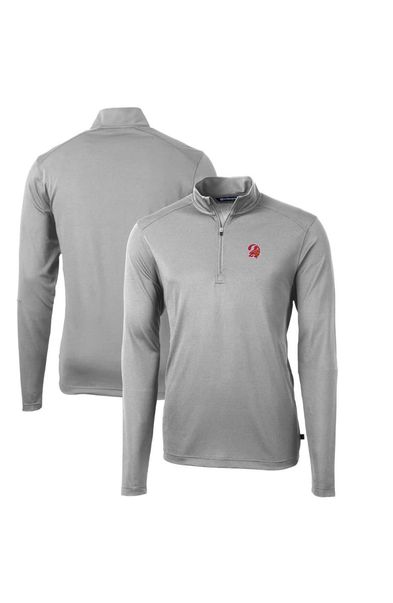 Cutter & Buck Men's Cutter & Buck Gray Tampa Bay Buccaneers Throwback Logo Virtue Eco Pique Recycled Quarter-Zip Big & Tall Pullover Top, Main, color, 