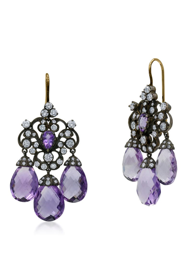 Amethyst & Diamond 3-Drop Chandelier Earrings, Main, color, GOLD