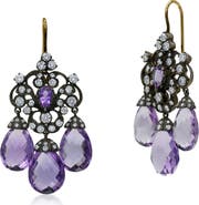 Fred Leighton Amethyst & Diamond 3-Drop Chandelier Earrings