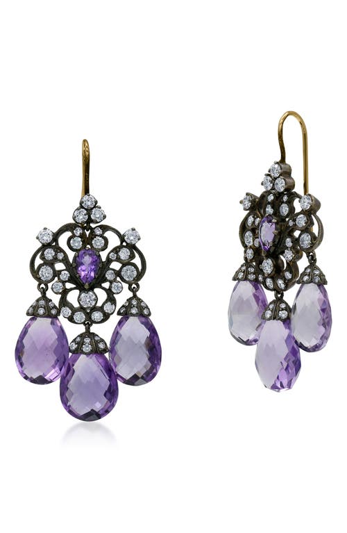 Fred Leighton Amethyst & Diamond 3-drop Chandelier Earrings In Gold