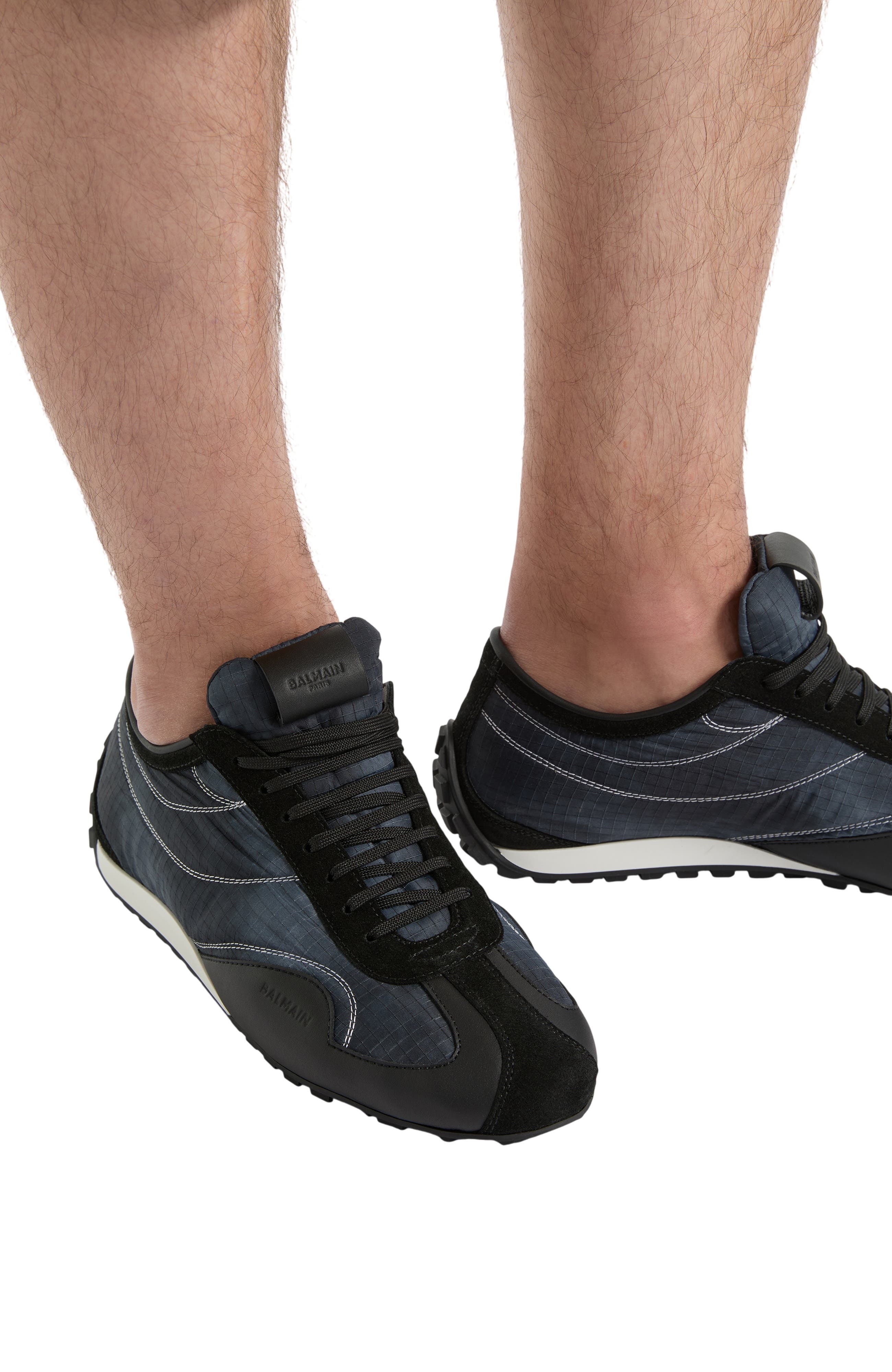 Racing Low trainers in nylon and leather, Alternate, color, black