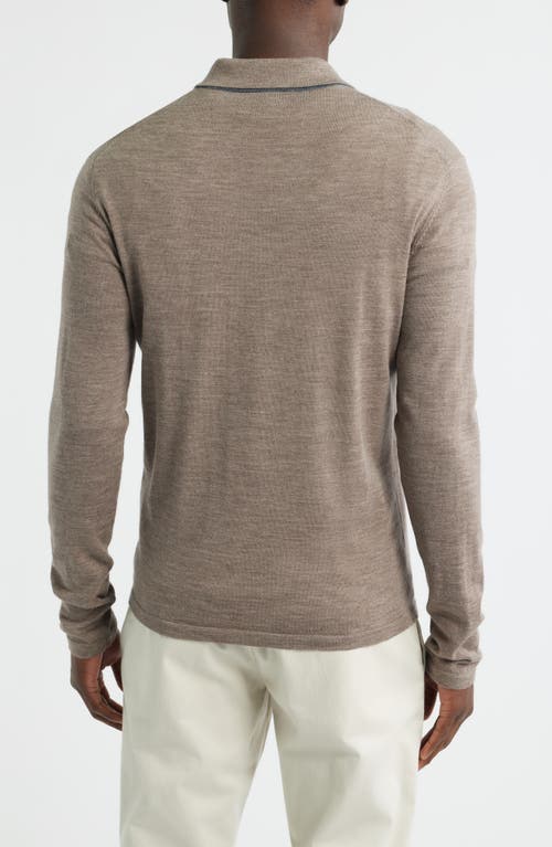 Robert Barakett Thomas Merino Wool Long Sleeve Polo In Brown
