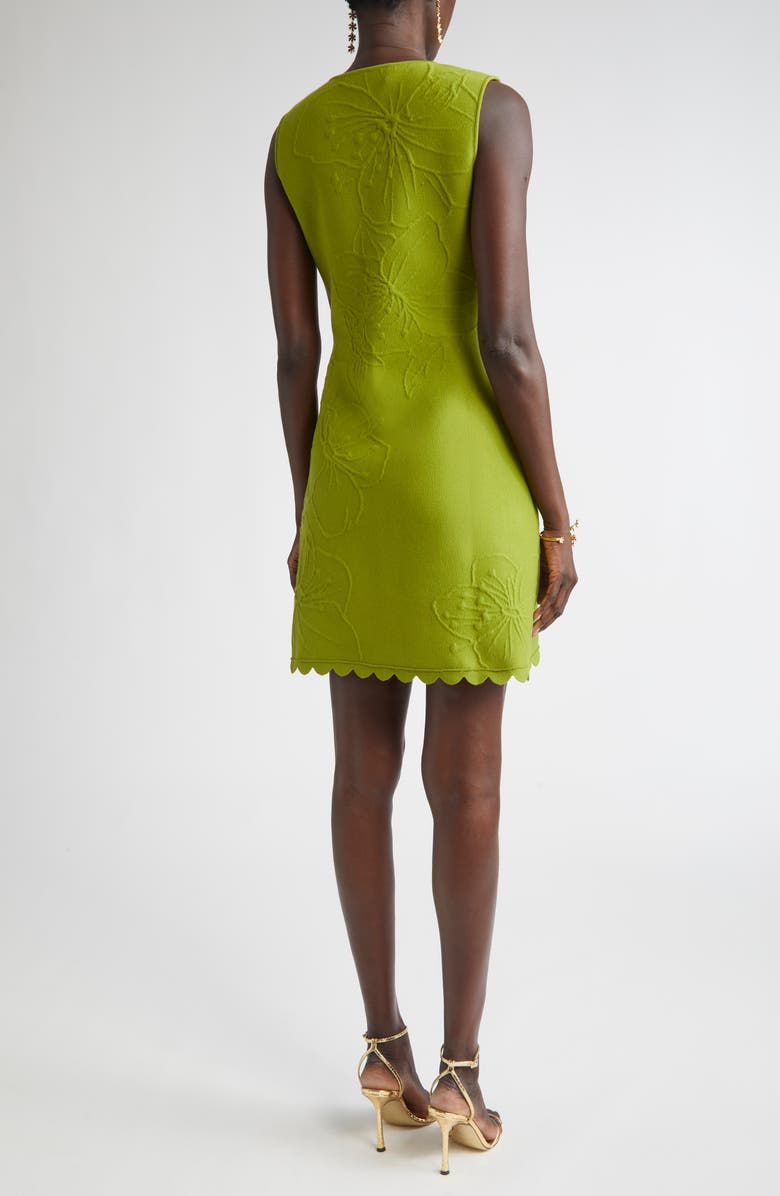 Oscar de la Renta Cherry Blossom Embossed Sleeveless Dress, Alternate, color, Fern