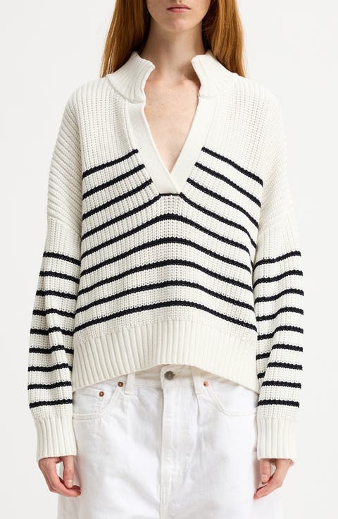 Striped Split Neck Sweater