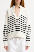 DENIMIST Striped Split Neck Sweater