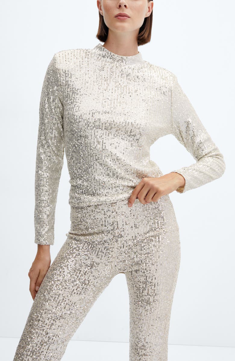 MANGO Sequin Flare Leg Pants, Alternate, color, 
