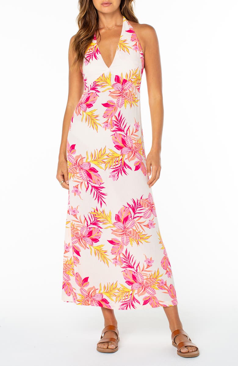 Roxy Beach Day Floral Halter Maxi Dress, Main, color, Dew