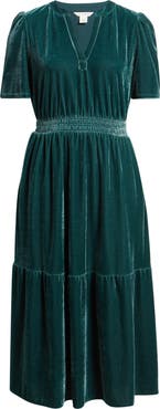 Caslon® Short Sleeve Velour Midi Dress