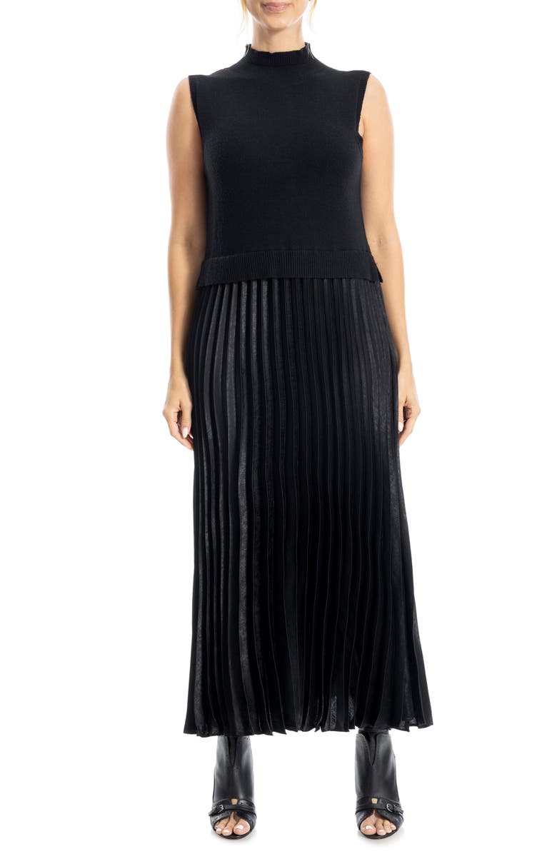 MAX STUDIO Mock Neck Sleeveless Twofer Dress, Main, color, Black