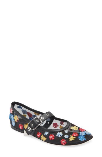 3.1 Phillip Lim Flowerworks Mesh Mary Jane Flat In Black Multi