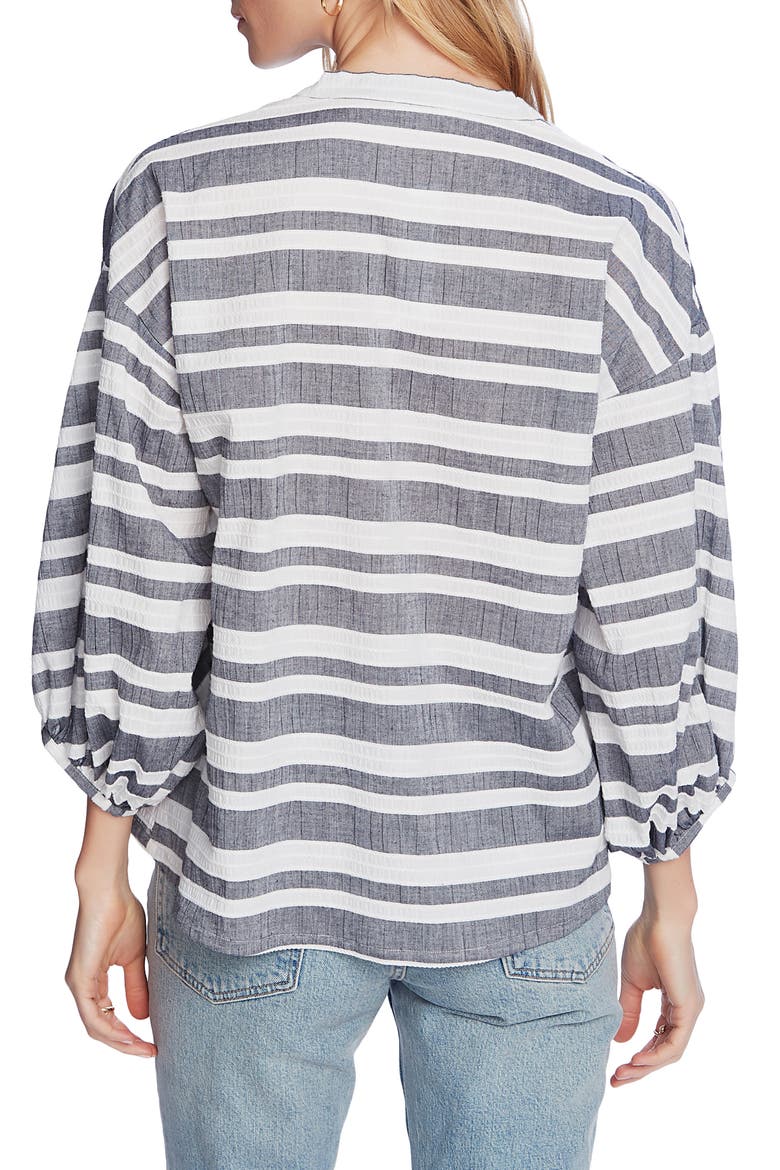 Braided Gauze Stripe V-Neck Top, Alternate, color, BLUE NIGHT
