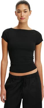 Cotton On Women's Boatneck Cap Sleeve Tee
