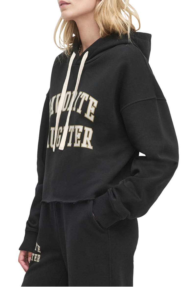 The Cropped Collegiate Cotton Blend Hoodie, Alternate, color, BLACK/ STONE