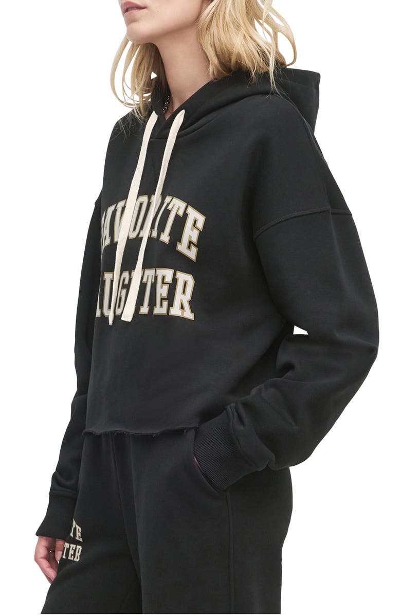 Favorite Daughter The Cropped Collegiate Cotton Blend Hoodie, Alternate, color, Black/ Stone