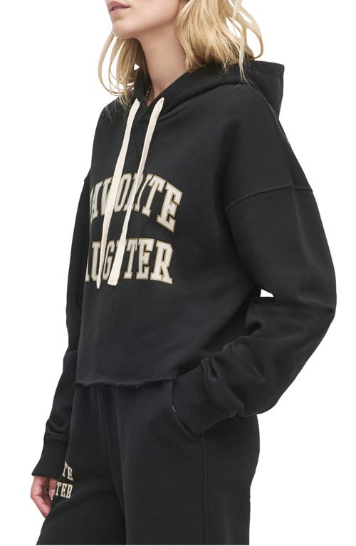 Favorite Daughter The Cropped Collegiate Cotton Blend Hoodie In Black