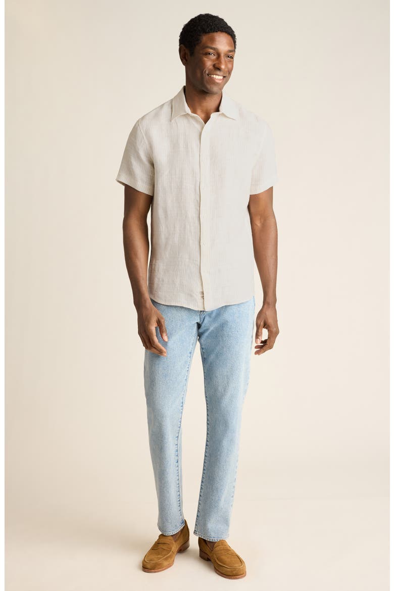 Montauk Stripe Jacquard Short Sleeve Linen Button-Up Shirt, Alternate, color, EWES TEXTURED LINEN AS HEADER