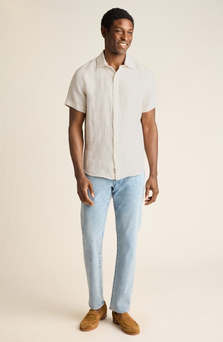 Bonobos Montauk Stripe Jacquard Short Sleeve Linen Button-Up Shirt, Alternate, color, Ewes Textured Linen As Header
