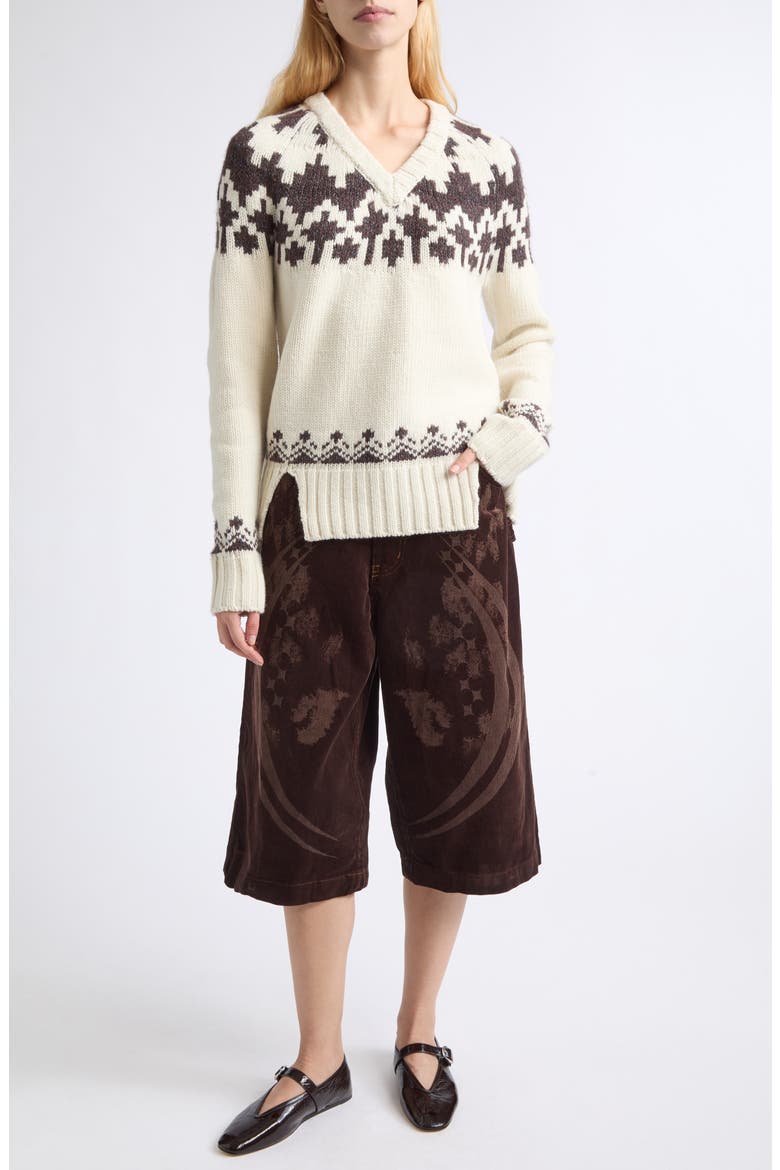 Warrior Fair Isle Wool Blend V-Neck Sweater, Alternate, color, CREME/ BROWN