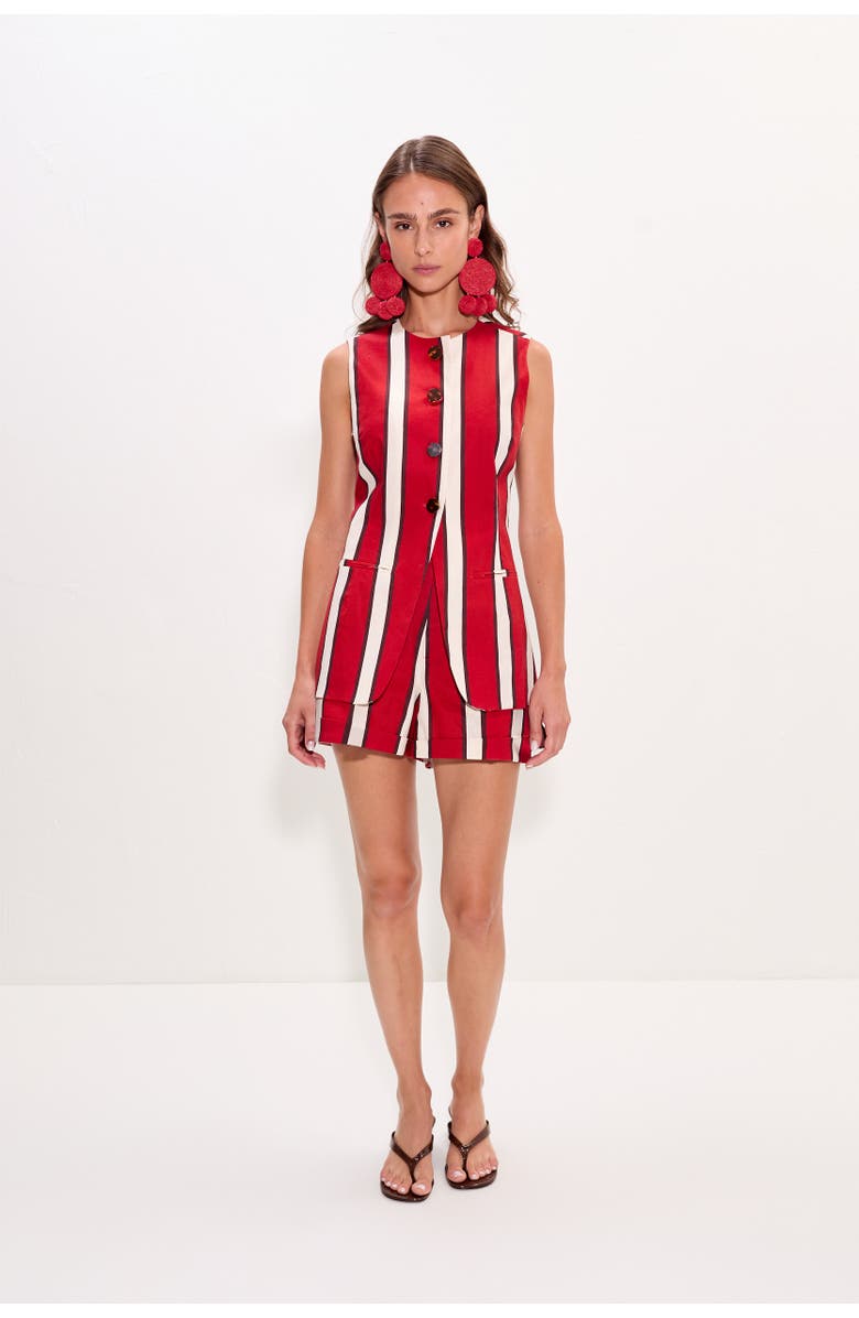 SIMONMILLER Como Linen Shorts, Alternate, color, Venetian Red Stripe