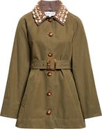 Veronica Beard Langham Waxed Belted Dickey Coat with Removable Collar