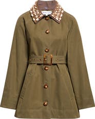 Veronica Beard Langham Waxed Belted Dickey Coat with Removable Collar
