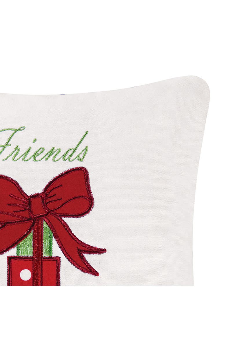 C&F Home "Friends Are The Best Presents" Small/Petite Christmas Present Embroidered Accent Pillow, 10" x 10", Alternate, color, White