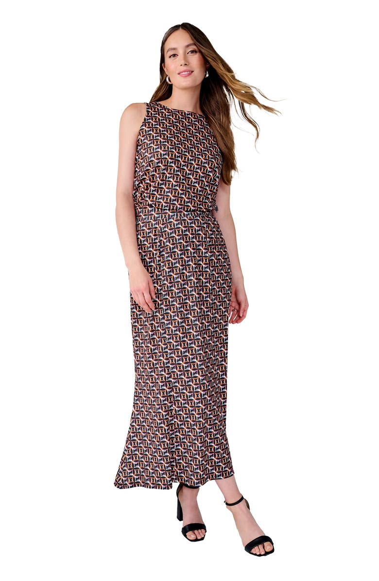 Jessica London Stretch Knit Maxi Skirt, Main, color, Black Multi Geo