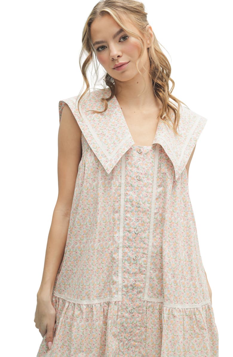 WISHLIST Floral Sailor Collar Minidress, Alternate, color, Peach/ White