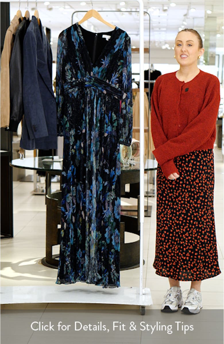 Pauline Metallic Floral Long Sleeve Gown, sales video thumbnail