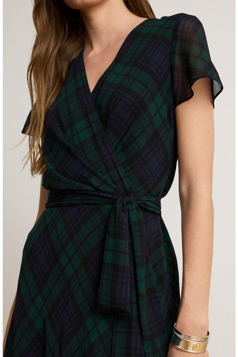 Plaid Georgette Wrap Dress, Alternate, color, NAVY BLUE
