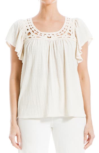 Max Studio Open Stitch Crinkle Top