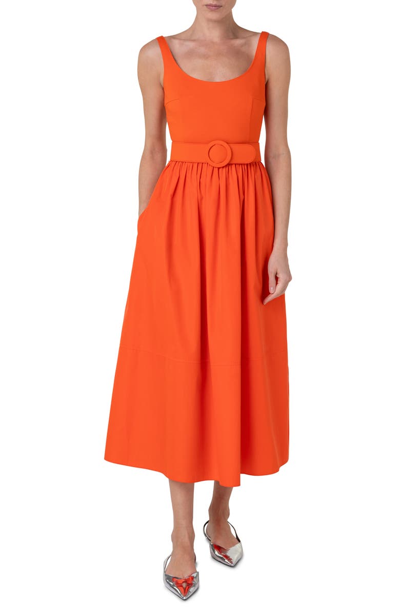 Akris punto Belted Scoop Neck Midi Dress, Main, color,