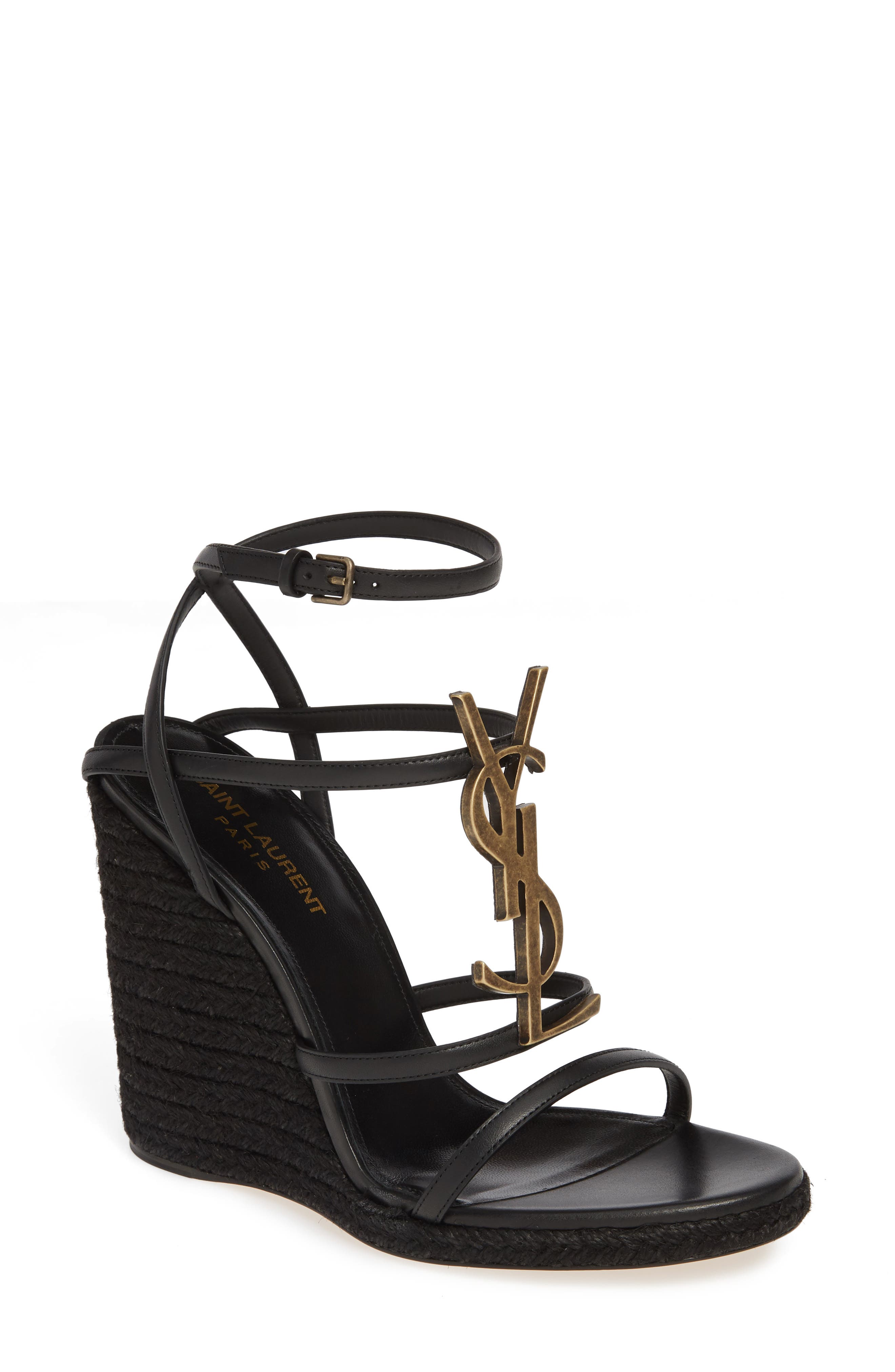 Saint Laurent Cassandra YSL Logo Wedge Sandal, Main, color, 