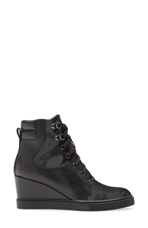 Shop Linea Paolo Fleur Wedge Sneaker In Black Camo Fabric/leather