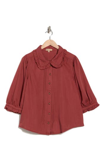 Democracy Pintuck Woven Button-up Shirt In Brown
