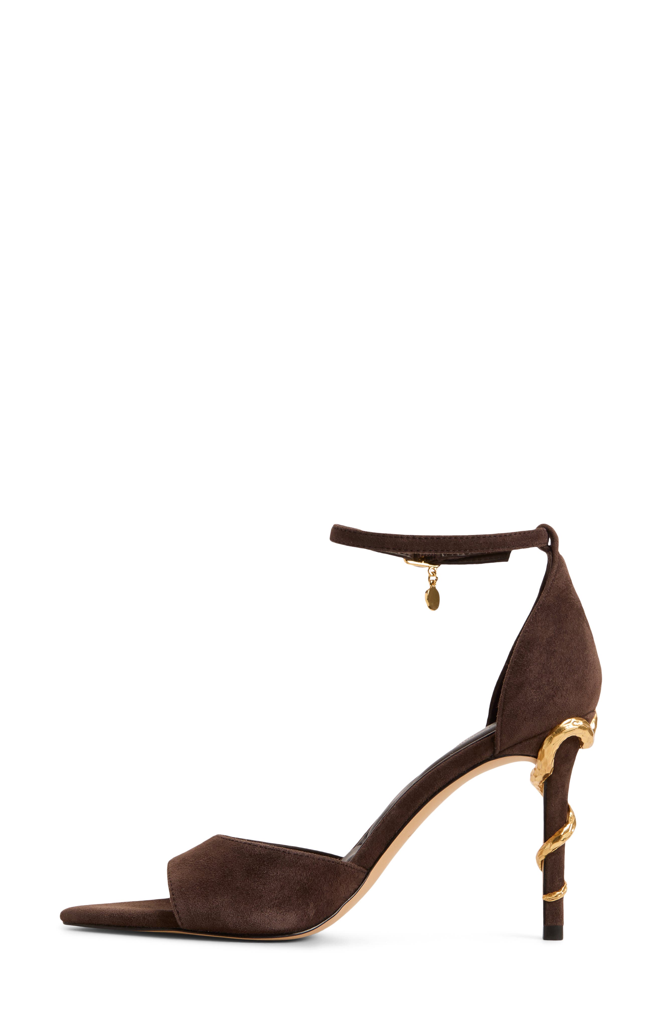 Medeza Ankle Strap Pointed Toe Sandal, Alternate, color, DARK BROWN