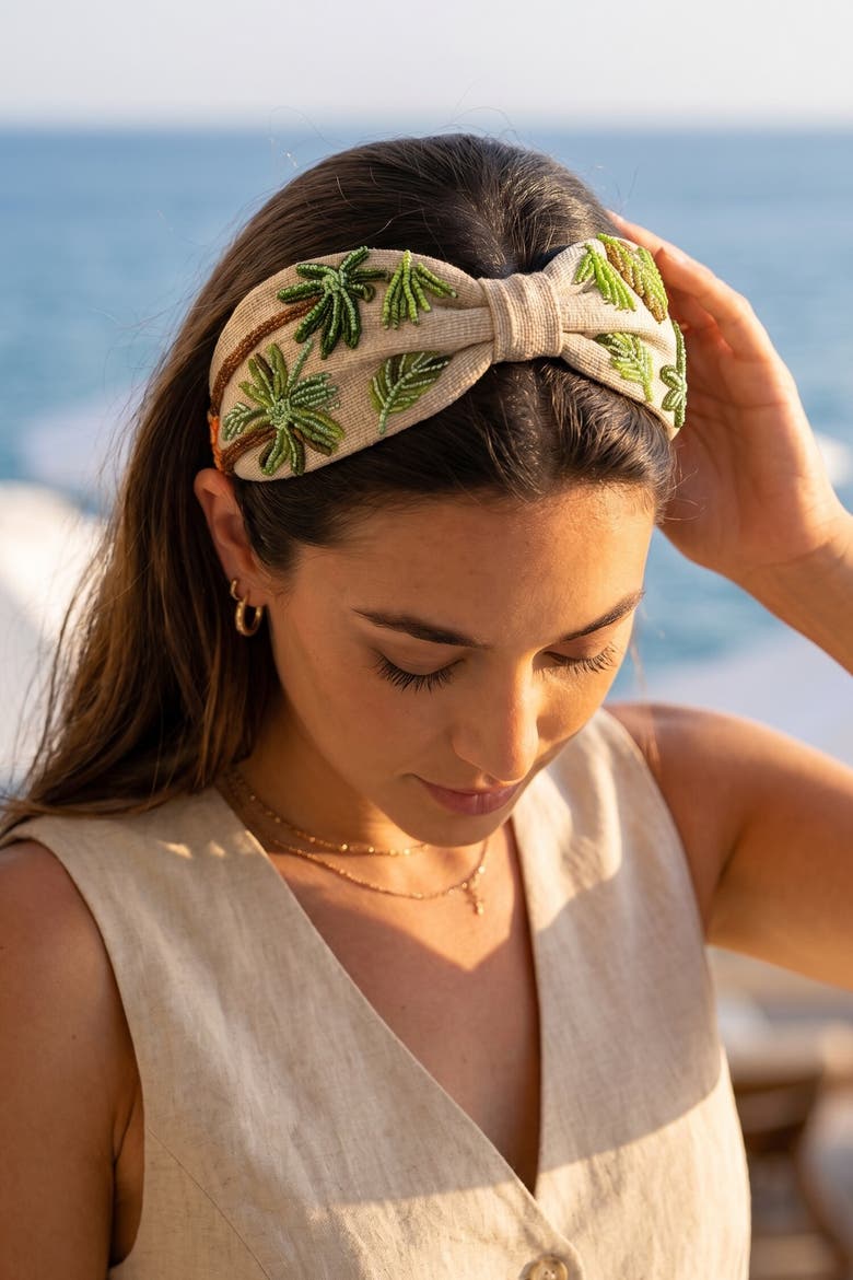 Palm Retreat Headband, Alternate, color, Beige
