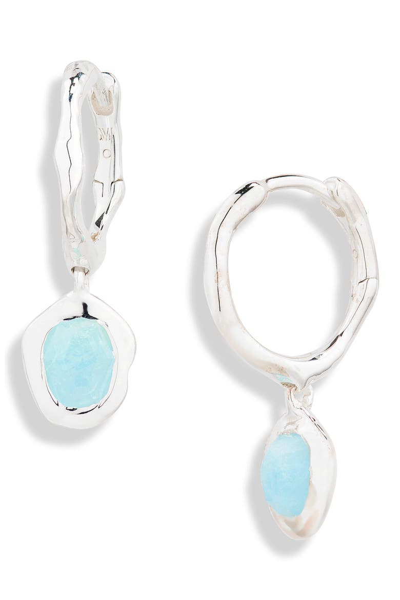 Odyssey Drop Huggie Hoop Earrings, Main, color, STERLING SILVER / AQUAMARINE