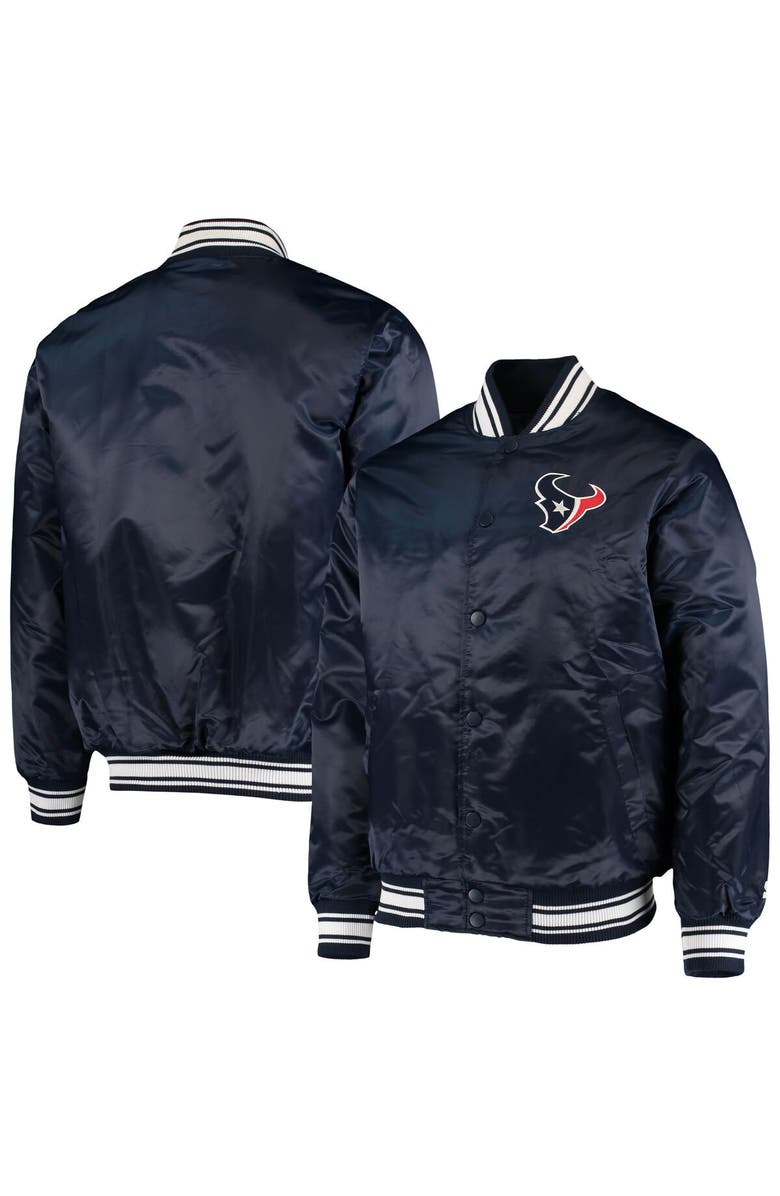 STARTER Men's Starter Navy Houston Texans Locker Room Satin Varsity Full-Snap Jacket, Main, color,