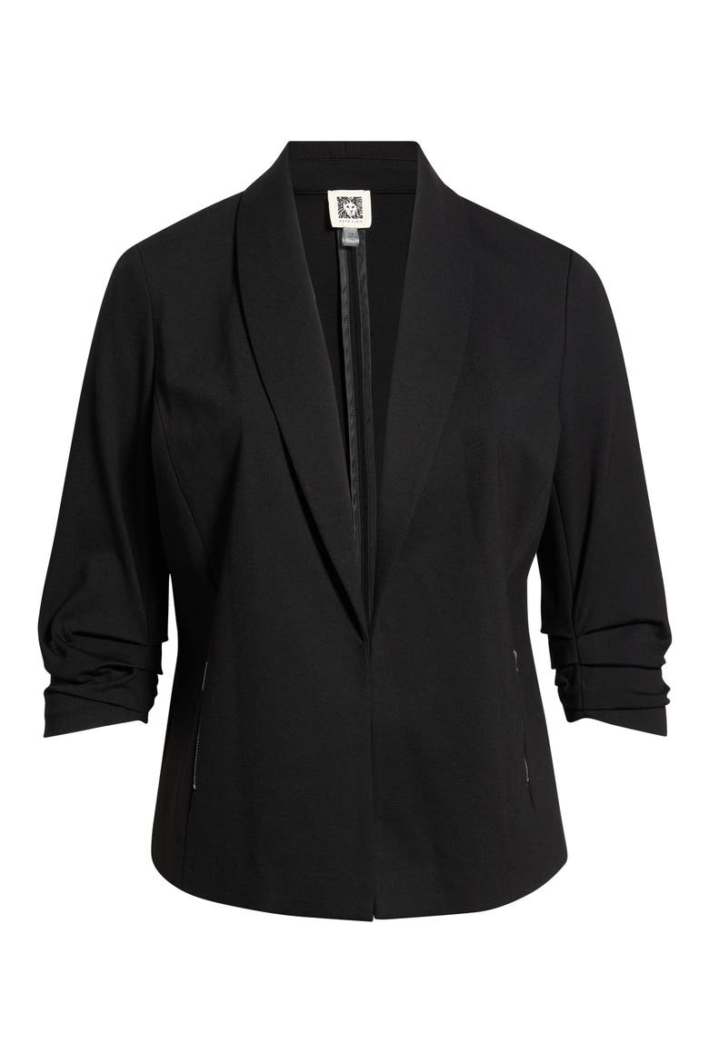 Pleated Sleeve Blazer, Alternate, color, ANNE BLACK
