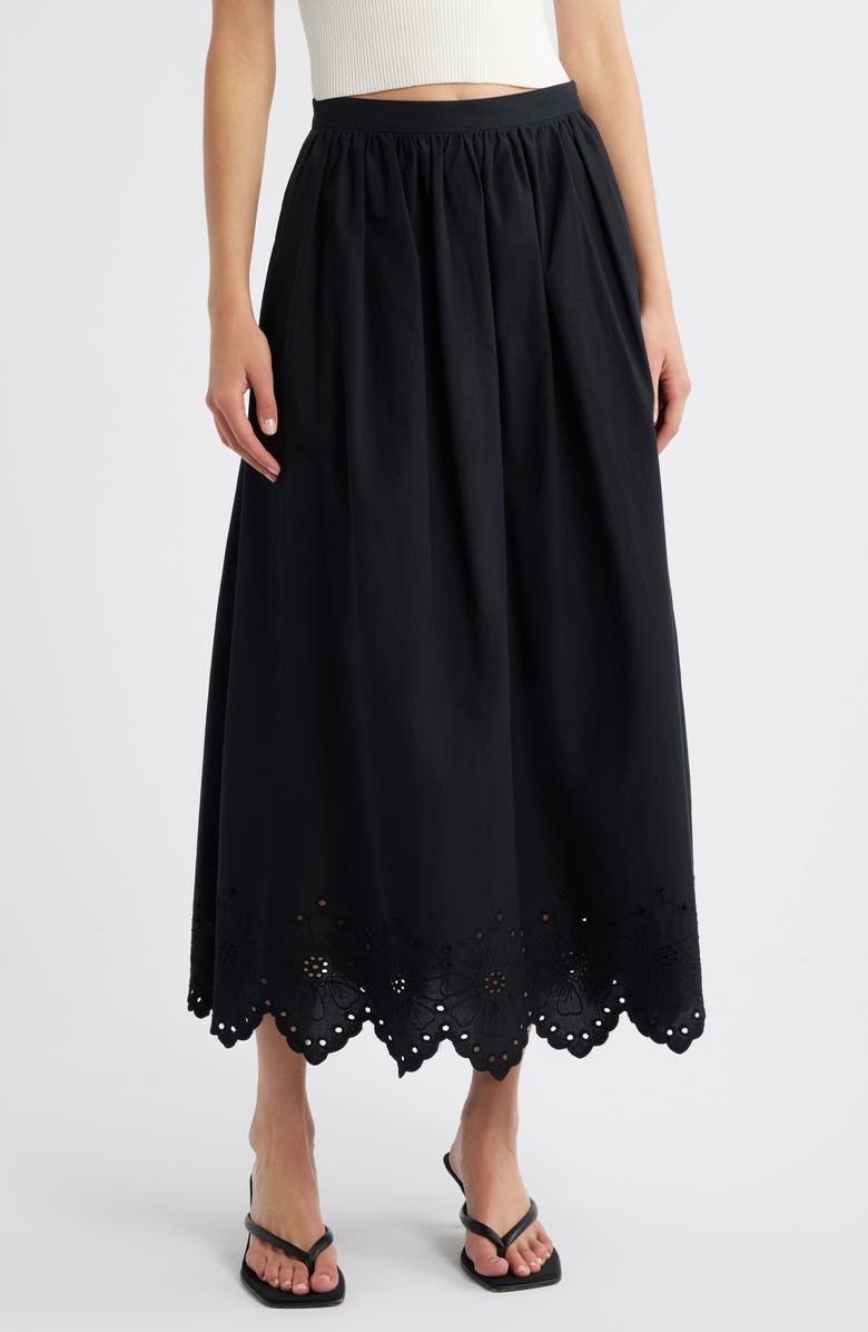 MANGO Claus Eyelet Maxi Skirt, Main, color, Black