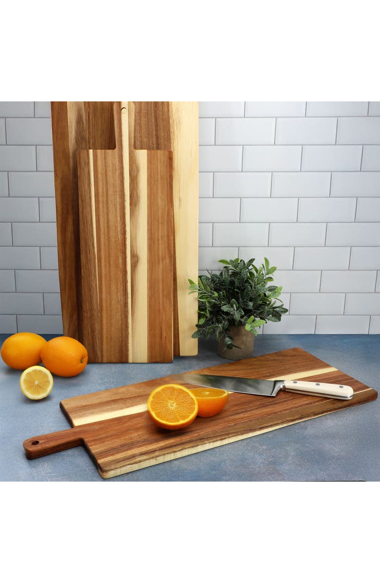 Megachef 3 Piece Acacia Wood Charcuterie Cheese Board Set with Handles, Alternate, color, Acacia