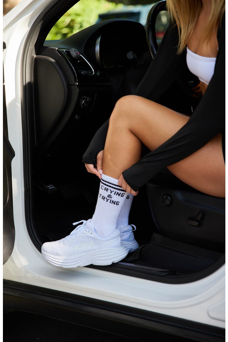 Crying and Trying Crew Grip Socks, Alternate, color, White