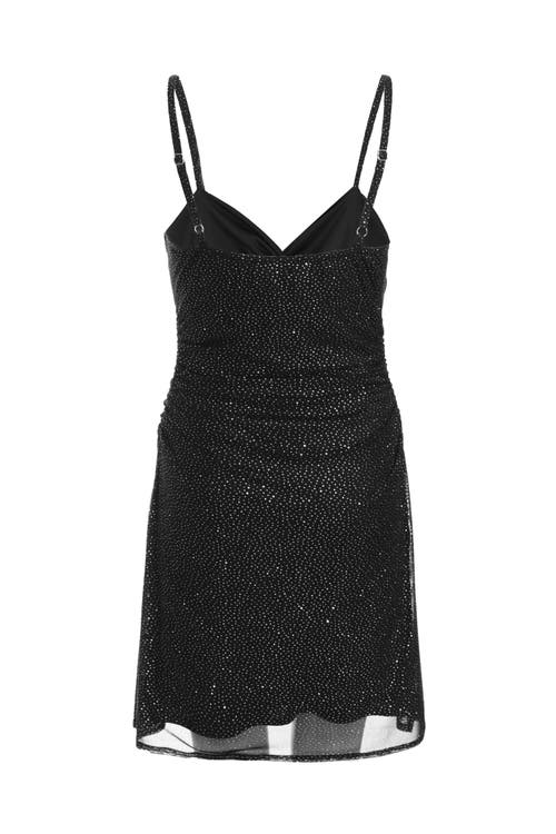 Quiz Glitter Mesh Knot Front Mini Dress In Black