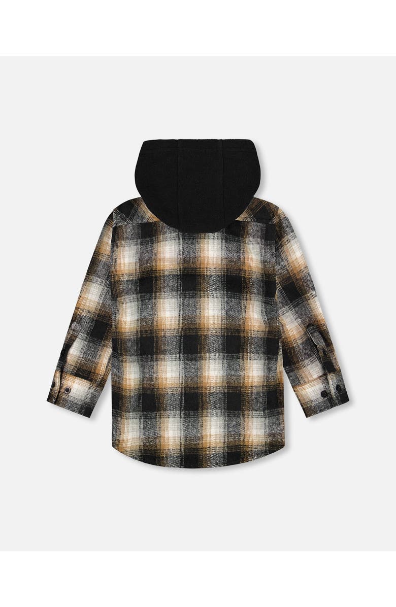 Deux par Deux Hooded Polar Fleece Overshirt with Hood, Alternate, color, Black And Brown Plaid