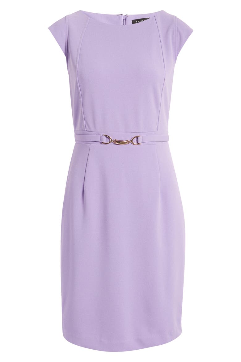 Cap Sleeve Crepe Sheath Dress, Alternate, color, HYACYNTH