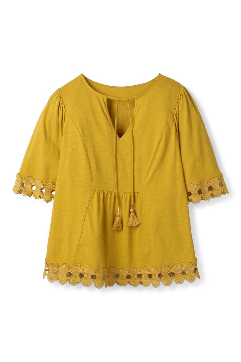 Ayla Lace Trim Top, Alternate, color, DIJON