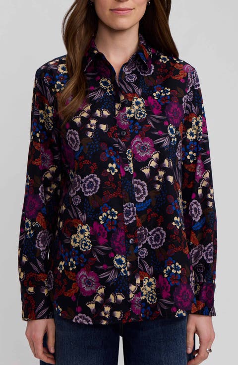 Meghan Floral Print Cotton Button-Up Shirt